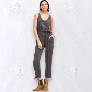 Free People Roaring Rayon Utilitarian Jumpsuit 4 S Grey / green Rare Cute Grunge